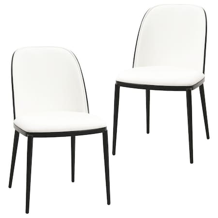 Leisuremod Tule Dining Side Chair with Leather Seat and Steel Frame, Black/White, 2PK TCBL18W2