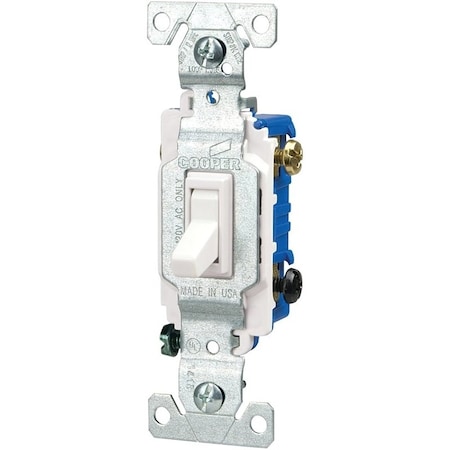 Eaton Wiring Devices Toggle Switch, 15 A, 120 V, Polycarbonate Housing Material, White C1303-7LTW-L
