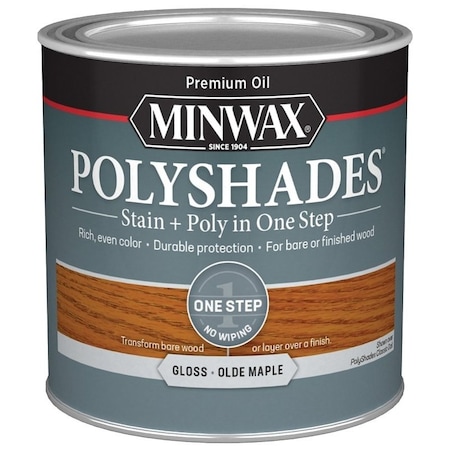 Minwax 214304444 Waterbased Polyurethane Stain, Gloss, Liquid, Olde Maple, 0.5 pt, Can 21430