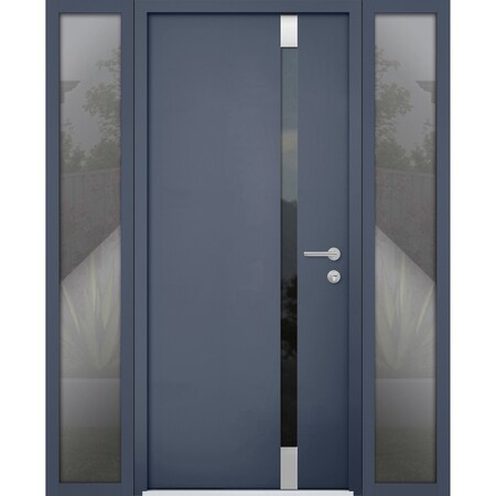Vdomdoors Steel Door Cynex 6777 Grey 2 Sidelight Exterior Windows Stainless Inserts Single Modern Painted-W16 CYNEX6777EXD-GRE-W16+36+16 x H80-Left-hand Inswing