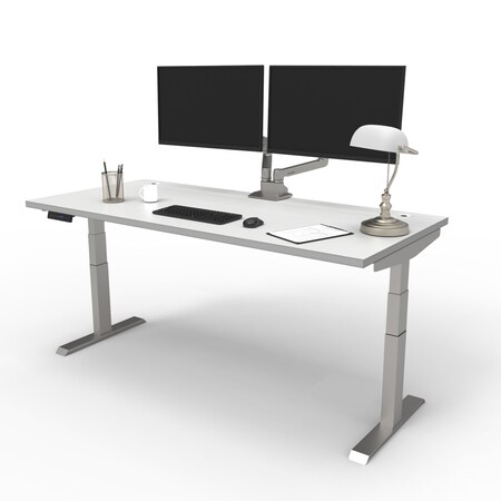 We'Re It Electric Sit Stand Desk, 46.25 H, 30 W X Laminate wood, metal, Brushed Silver, White VL23BS7230-459
