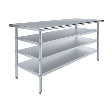 Amgood 30in D x 72in L Stainless Steel Table, Three Undershelves AMG WT-3072-3SH-Z