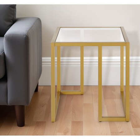 Homeroots 22" Brass And Clear Glass And Steel Square End Table 543846