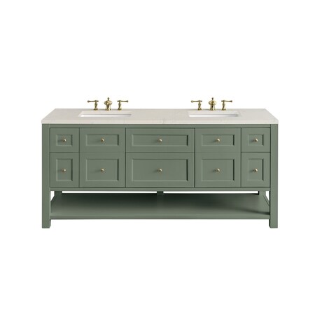 James Martin Vanities Breckenridge 72" Dbl Vanity, Smokey Celadon, w/3 CM Siberian Silestone Top w/FreePower WirelessCharge 330-V72-SC-FSFR