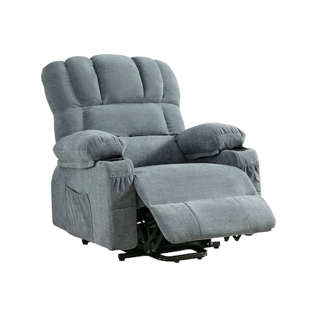Homeroots 39" Blue Faux Leather Leather Heated Massage Lift Assist Recliner With USB 718741