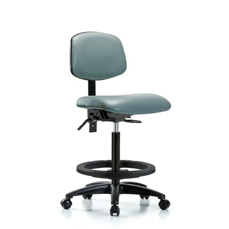 Blue Ridge Ergonomics Vinyl Chair, High Bench, Tilt, Foot Ring, Casters, Storm BR-VHBCH-RG-T1-A0-BF-RC-8822