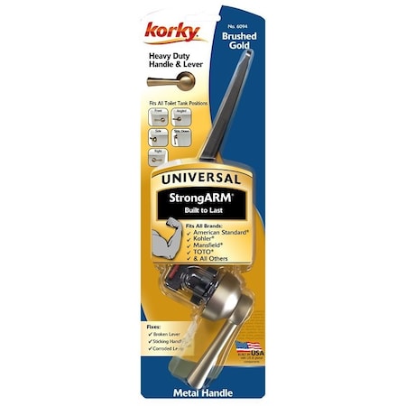 Korky Toilet Handle and Lever, Universal Mounting, 12-1/2 in L Flush Arm, Plastic, Brushed Gold 6094BP