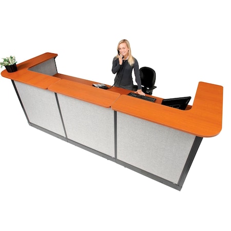 Global Industrial Interion U-Shaped Reception Station w/Raceway 124"W x 44"D x 46"H Cherry Counter Gray Panel 249010NCG
