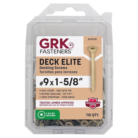 Grk Fasteners Deck Elite Series Deck Screw, 2-1/2 in L, Coarse Thread, Bugle Head, Torx Drive, 6-Point, 110PK 39159