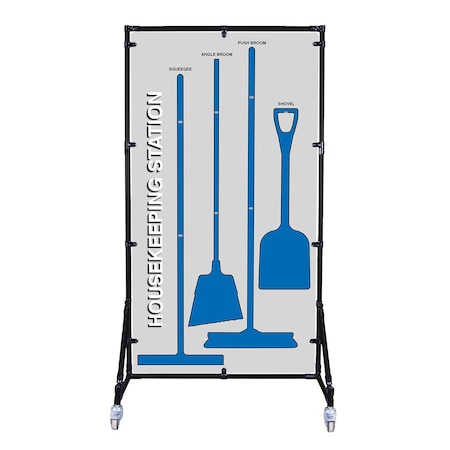 5S Supplies 5S Housekeeping Shadow Board Broom Station Version 6- Gray Board / Blue Shadows With Broom HSB-V6-GRAY/BLUE-KIT
