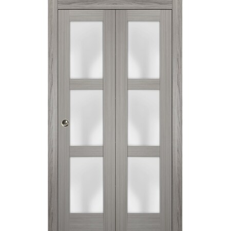 Sartodoors Sliding Closet Bi-fold Doors, Lucia 2552 Ginger Ash with Frosted Glass, Sturdy Tracks Moldings Tri LUCIA2552BF-SSS-48 x 84 (2* 24x84)
