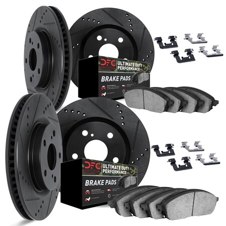 Dynamic Friction Co DFC Brake Rotor Drilled & Slotted - Black- w/Ultimate Duty Brake Pad & HW Kit 8414-76007