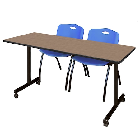 Regency Kobe Mobile T-Base Training Table W/ 2 M Stack Chairs, 60 in W, 24 in L, Noble Oak MKTRCC6024NO47BE