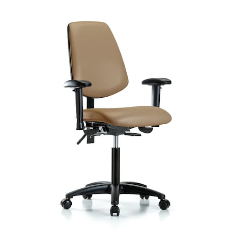 Blue Ridge Ergonomics Medium Bench Chair Adjustable Arms, 22" to 29" Height, Vinyl, Taupe BR-VMBCH-MB-RG-T1-A1-NF-RC-8584