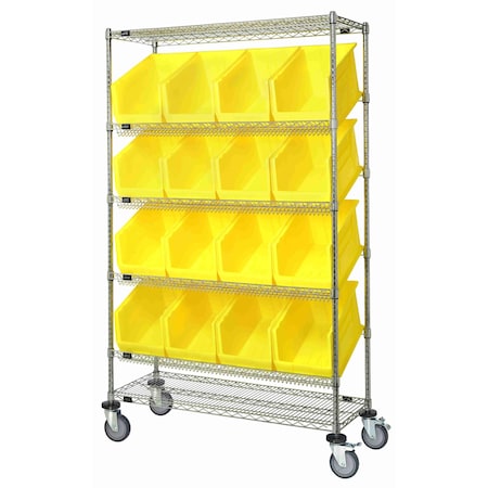 Quantum Storage Systems WIRE UNIT SLANTED SHELVES W/16 BINS YELLOW WRCSL6-74-2448-953YL