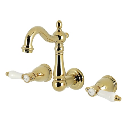 Kingston Brass Double-Handle Wall Mount Bathroom Faucet, Polished Brass KS1222BPL