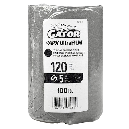 Gator Finishing 5 in. Premium Hook and Loop Sanding Disc, 120 Grit, 100PK 391485