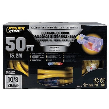 Powerzone Extension Cord Adapter, 10 AWG, Yellow, 50 ft ORP711930