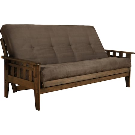 Kodiak Tucson Rustic Walnut Futon Frame with Suede Gray Mattress - Full Size KFTSRWSGRYLF6MD3