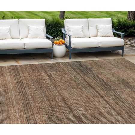 Homeroots 10' X 14' Orange Copper And Brown Striped Washable Indoor Outdoor Area Rug 588117
