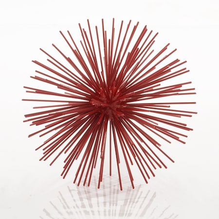 Homeroots 8" Red Spiked Iron Decorative Orb Tabletop Sculpture 354771