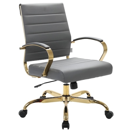 Leisuremod Benmar Leather Office Chair with Gold Frame, Grey BOG19GRL