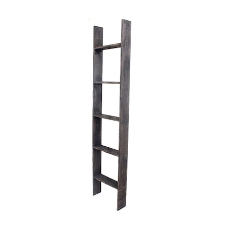 Homeroots 4 Step Rustic Black Wood Ladder Shelf 380327