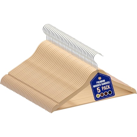 Lifemaster Wooden Hangers, Swivel Hook, Non-Slip, Pants Bar, Holds 10 lbs, Natural, 5PK LMHNWD5