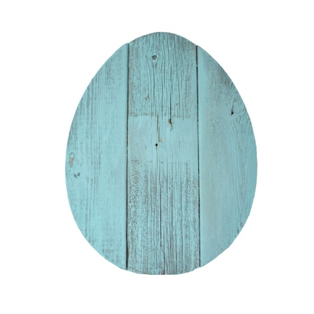 Homeroots 12" X 9" Turquoise Reclaimed Wood Egg Shaped Wall Decor 384890