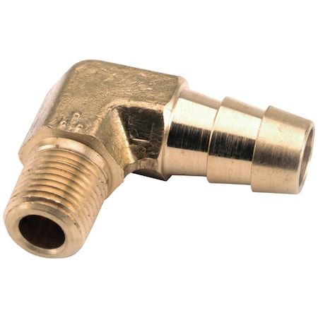 Anderson Metals 3/8'' MIP x 1/2'' Hose Barbed 90 Deg. Brass Elbow, 1/4 Bend 757020-0806