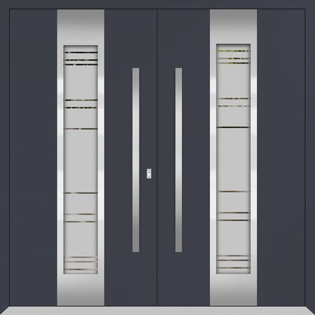 Vdomdoors Metal Double Doors Deux 0757 Gray Graphite Frosted Glass Entry Modern Painted (W72xH80) Left hand I DEUX0757DEXD-GRE-W72xH80-LH-I