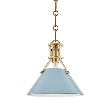 Hudson Valley Lighting Mark D. Sikes X Painted No.2 1 Light Pendant 9.5 In. Aged Brass/Blue Bird MDS351-AGB/BB