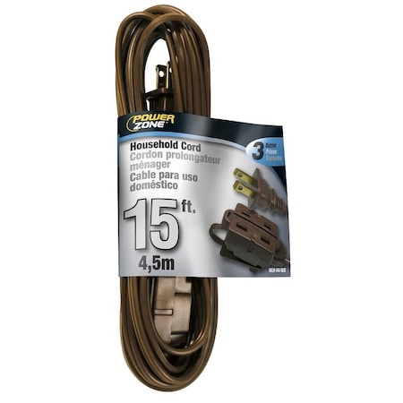 Powerzone SPT-2 Extension Cord, 16 AWG, Indoor, 16/2, 3 Outlets, Brown, 15 ft OR670615