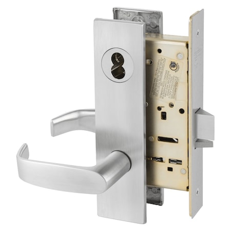Sargent Classroom Mortise Lock, LE1 Escutcheon, L Lever, SFIC Prep Less Core, Satin Chrome 70-8237 LE1L 26D