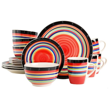 Gibson Home Casa Stellar 16 Piece Round Stoneware Dinnerware Set in Red 97694.16R