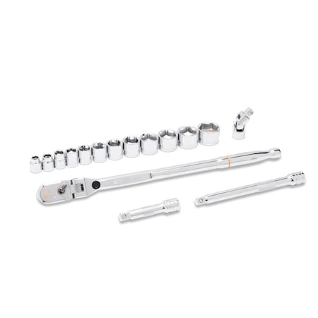 Gearwrench 16 Piece 3/8" Drive 120XP Locking Flex Head Ratchet and 6 Point SAE Stubby Socket Mechanics Tool Set 81393