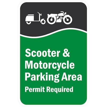 Lyle Scooter & Motorcycle Parking Area. Permit Required With, 12x18, Diamond Grade, White G-2811-DG_12x18