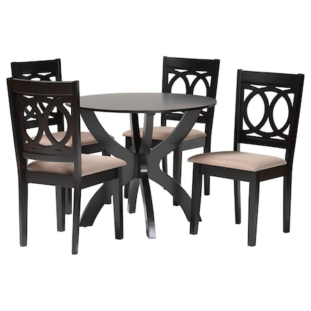 Baxton Studio Rita Modern Sand Dark Brown Finished Wood 5-Piece Dining Set 250-9399-10902-ZORO