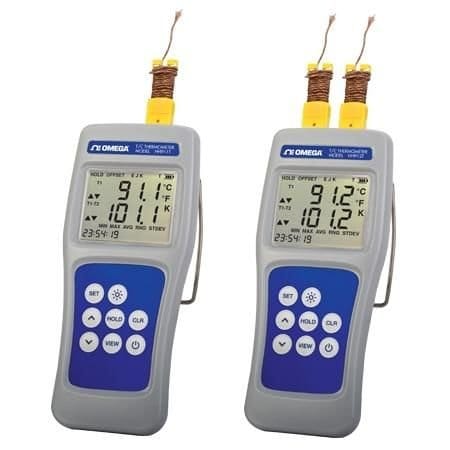 Omega Digital Thermocouple Thermometer, Multi-Channel, K, J, T & E-type, 4.5 V (3 AA), Miniature Connecto HH912T