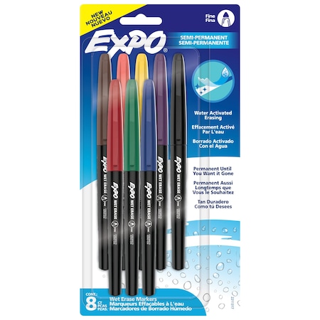 Expo Vis-a-Vis Wet Erase Markers, Fine Point, Assorted, 8 Color Set 2211317