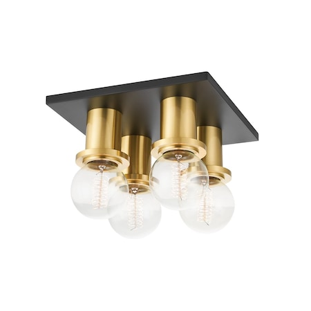 Mitzi Brandi 4 Light Flush Mount 8.825 In. Aged Brass/Soft Black H526504-AGB/SBK