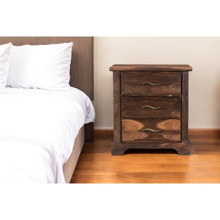 Homeroots 27" Dark Brown Solid Wood Three Drawer Nightstand 521188