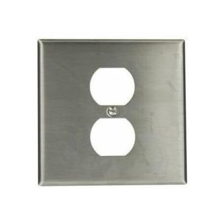 Leviton Centered Opening Wall Plate, Number of Gangs: 2 Stainless Steel, Silver 84039-40