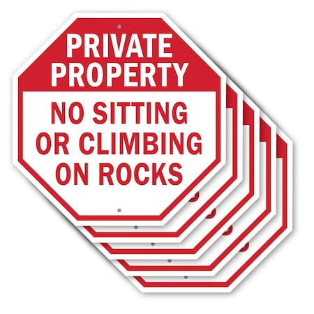 Signmission Private Property No Sitting or Clim, 10 inch X 10 inch, Aluminum Metal Signs, 5PK OC-A-5Pack-10-154