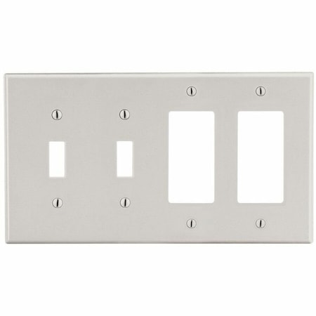 Hubbell Wiring Device-Kellems Wallplate, 4-Gang, 2) Toggle 2) Decorator, Light Almond P2262LA