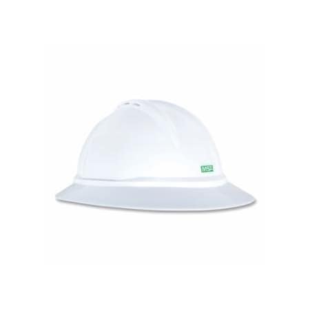 Msa Safety V-Gard 500 Protective Caps and Hats, 4-point Ratchet, Vented Full Brim Hard Hat, White 454-10167911