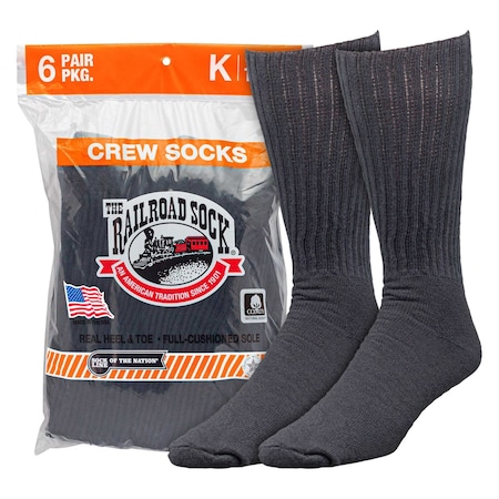 Railroad Sock King Size Crew Socks - Black, 6PK 6071K