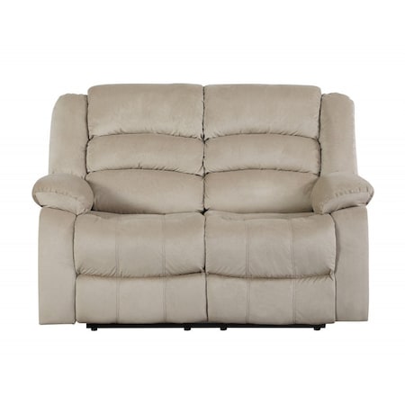 Homeroots 60in Beige Microfiber Manual Reclining Loveseat 329372