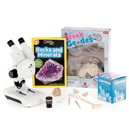 Amscope Kid's Natural Geode Adventurer Set featuring Deluxe All-In-One Stereo Microscope, Ultimate Natural G KVB-GEO-122-ADV