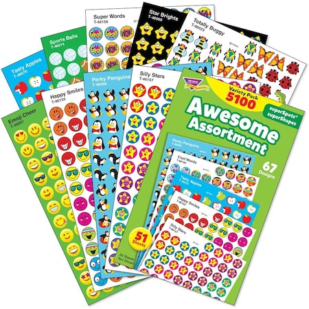 Trend Enterprises Trend Awesome Assortment SuperSpots Stickers Variety Pack, 5100 Stickers/Pack T46826